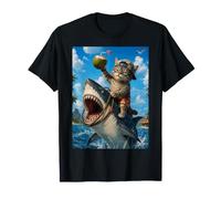 Chat Amusant à chevaucher, Requin, été, Plage, Vacances, océan, Aventure T-Shirt