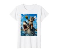 Chat Amusant à chevaucher, Requin, été, Plage, Vacances, océan, Aventure T-Shirt Graphique avec Valeur, Femme, Blanc, XS