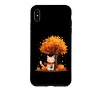 Chat Amusant avec café glacé sous l'arbre d'automne Chat Bonjour Automne Coque pour iPhone XS Max