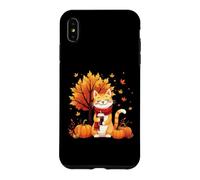 Chat Amusant avec café glacé sous l'arbre d'automne Chat Bonjour Automne Coque pour iPhone XS Max