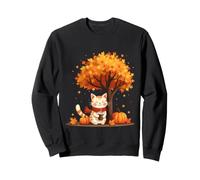 Chat Amusant avec café glacé sous l'arbre d'automne Chat Bonjour Automne Sweatshirt