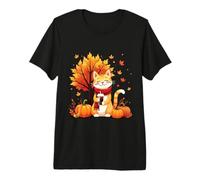 Chat Amusant avec café glacé sous l'arbre d'automne Chat Bonjour Automne T-Shirt Haut de Gamme