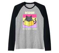 Chat Amusant et Douillet en Train de Lire Parce Que Le Meurtre est Mauvais Manche Raglan