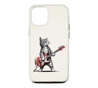Chat Amusant Jouant d'une Guitare Rock Musicien Kitty Style rétro Art Coque pour iPhone 12/12 Pro