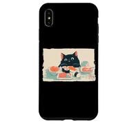 Chat Amusant Mangeant des sushis Japonais Vintage Gourmand Cadeau d'art Coque pour iPhone XS Max