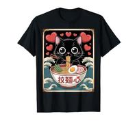 Chat Amusant Mangeant Ramen cœur Gourmand garçon Fille Adolescents T-Shirt Graphique avec Valeur