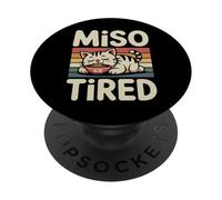 Chat Amusant Ramen rétro « Miso Tired » Chat Manga endormi Kawaii PopSockets PopGrip Adhésif