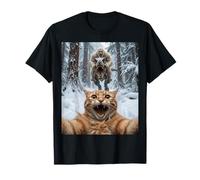 Chat Amusant Selfie Yeti équitation T Rex Snow Chase T-Shirt