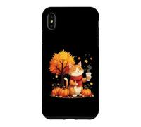 Chat Amusant Tenant du café glacé sous l'arbre d'automne Saison d'automne Coque pour iPhone XS Max
