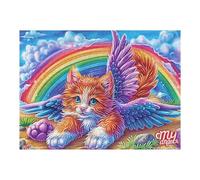 Chat Ange Ailes Arc-en-Ciel 500 Pieces Casse-tête Adulte en Carton Haute Qualité Très Difficile Haute Difficulté Anti-Stress Décoration Murale Cadeau Fête des Pères 500 PCS