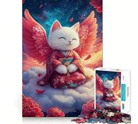 Chat angélique en Kimono Puzzle de 1000 pièces pour Adolescents Jeu de mémoire Système de Verrouillage sécurisé Pas de pièces Qui se détachent pour Les Voyages (50x75cm)