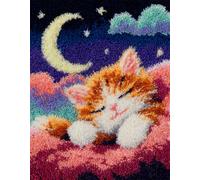 Chat animal Latch Hook Rug Kits for Adults Kids Beginners,Chat dormant sous la lune,Printed Crochet Non-Slip Mat,Rug Crochet Yarn Kit for Home Sofa Decoration,60x90cm
