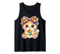 Chat animé Kawaii Portant Un nœud pour Les Cheveux pour la journée de Sensibilisation à l'Autisme Débardeur