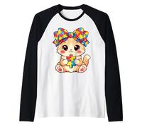 Chat animé Kawaii Portant Un nœud pour Les Cheveux pour la journée de Sensibilisation à l'Autisme Manche Raglan