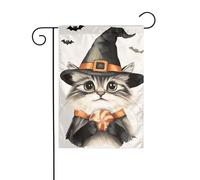 Chat aquarelle portant un chapeau d'Halloween drapeau de jardin 30 x 45 cm vertical double face ferme vacances décorations extérieures drapeau de cour