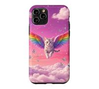Chat Arc-en-Ciel fantaisiste Volant Ciel Rose Mignon Accessoire Fantaisie Coque pour iPhone 11 Pro