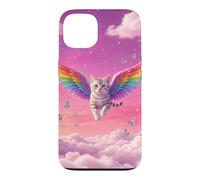 Chat Arc-en-Ciel fantaisiste Volant Ciel Rose Mignon Accessoire Fantaisie Coque pour iPhone 13
