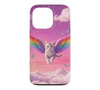 Chat Arc-en-Ciel fantaisiste Volant Ciel Rose Mignon Accessoire Fantaisie Coque pour iPhone 13 Pro