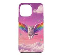 Chat Arc-en-Ciel fantaisiste Volant Ciel Rose Mignon Accessoire Fantaisie Coque pour iPhone 13 Pro Max