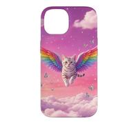 Chat Arc-en-Ciel fantaisiste Volant Ciel Rose Mignon Accessoire Fantaisie Coque pour iPhone 14
