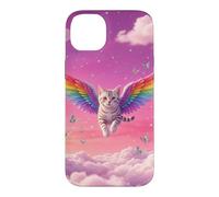 Chat Arc-en-Ciel fantaisiste Volant Ciel Rose Mignon Accessoire Fantaisie Coque pour iPhone 14 Plus