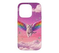 Chat Arc-en-Ciel fantaisiste Volant Ciel Rose Mignon Accessoire Fantaisie Coque pour iPhone 14 Pro