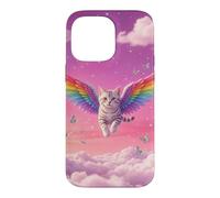Chat Arc-en-Ciel fantaisiste Volant Ciel Rose Mignon Accessoire Fantaisie Coque pour iPhone 14 Pro Max