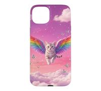 Chat Arc-en-Ciel fantaisiste Volant Ciel Rose Mignon Accessoire Fantaisie Coque pour iPhone 15 Plus