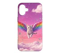 Chat Arc-en-Ciel fantaisiste Volant Ciel Rose Mignon Accessoire Fantaisie Coque pour iPhone 16 Plus