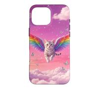 Chat Arc-en-Ciel fantaisiste Volant Ciel Rose Mignon Accessoire Fantaisie Coque pour iPhone 16 Pro Max