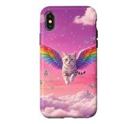 Chat Arc-en-Ciel fantaisiste Volant Ciel Rose Mignon Accessoire Fantaisie Coque pour iPhone X/XS