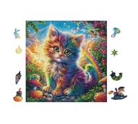 Chat Arc-en-Ciel Jardin Fleuri 100 Pieces Casse-tête pour Ado en Carton Haute Qualité Facile Débutant Activité Familiale Soirée Entre Amis Cadeau Fête des Mères 28x28cm