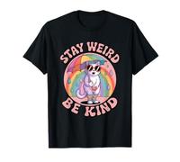 Chat Arc-en-Ciel rétro années 80 Stay Weird Be Kind Kindness T-Shirt