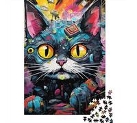 Chat Art Abstrait 1000pcs pour Adultes Mini Puzzle Difficile | 52x38cm Carton Décor Salon Structure Durable Cadeau Anniversaire Relaxation
