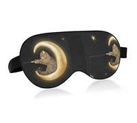 Chat assis sur Dieu Crescent Moon Stars On Black Eye Masks Cover Blocks Light Sleep Mask Shade Cover Blindfold Relaxing Eyeshade Cover avec serre-tête réglable pour hommes femmes enfants