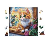 Chat at The Window with Flowers 100 Pièces Puzzle Adolescent en Voitureton Anti-Déchirure Difficulté Moyenne Activité ÉduChative Passe-Temps Petit Prix Pas Cher Premium 28x28cm
