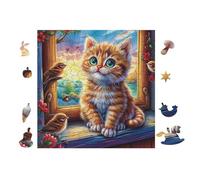Chat at The Window with Flowers 100 Pièces Puzzle Expert Confirmé en Voitureton Anti-Déchirure Très Difficile Haute Difficulté Motif Complexe Idée Cadeau Anniversaire Premium 28x28cm