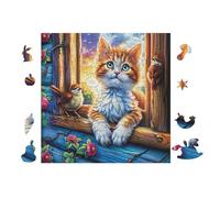 Chat at The Window with Flowers 100 Pièces Puzzle Famille en Voitureton Haute Densité Difficulté Moyenne Activité Familiale Anti-Stress Loisir Créatif Jeu De Société Premium 28x28cm