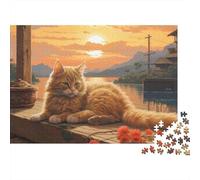 Chat au Coucher du Soleil - Paysage coloré et Duveteux - Puzzle de 1000 pièces - Adultes et Enfants - Magnifiquement illustré - 70 x 50 cm