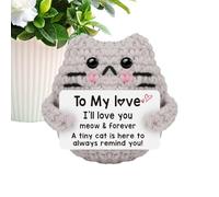 Chat au crochet inspirant : tissé à la main, jouet avec message positif, figurine d'animal au crochet drôle, design doux avec rembourrage léger | Convient pour les compagnons