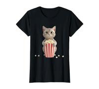 Chat au Pop-Corn - Je ne Regarde Que T-Shirt Graphique avec Valeur, Femme, Noir, XS