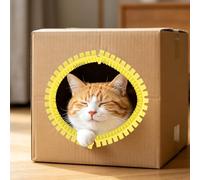 Chat Auto Toilettage Arche pour Cartons, DIY Tunnel Auto Brossage Trou avec Positionneur Réduit Perte Poils Massage & Frottement Jouet pour Chat Intérieur Enrichissement (Jaune)