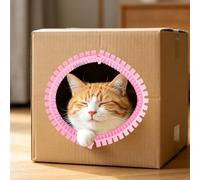 Chat Auto Toilettage Arche pour Cartons, DIY Tunnel Auto Brossage Trou avec Positionneur Réduit Perte Poils Massage & Frottement Jouet pour Chat Intérieur Enrichissement (Rose)