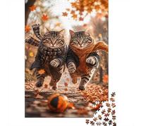 Chat Automne Écharpe Puzzle, 1000 Pièces pour Adultes Haute Qualité | 38x26cm Carton, Exercice Mental, Découpe Précise, Amateurs De Puzzles, Réduction Du Stress