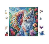 Chat aux Ailes Arc-en-Ciel 100 Pieces Casse-tête Famille en Carton Haute Qualité Difficulté Moyenne Activité Familiale Voyage Déplacement Cadeau Noël Pas Cher 28x28cm