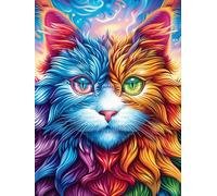 Chat aux couleurs arc-en-ciel aux yeux hétérochromes 1000 Pièces Puzzle Personne Âgée En Carton Rigide Faune sauvage et animaux de compagnie Facile Débutant Anti-Stress Activité Manuelle Thérapie Occu