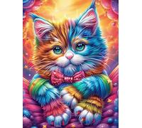 Chat aux couleurs arc-en-ciel avec un nœud papillon 500 Pieces Casse-tête Collectionneur En Carton Anti-Déchirure Faune sauvage et animaux de compagnie Haute Difficulté Décoration Murale Collection Ca