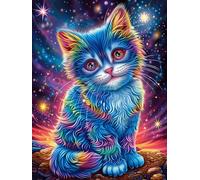 Chat aux couleurs arc-en-ciel dans un ciel étoilé 500 Pièces Puzzle Collectionneur En Carton Rigide Sans Déformation Faune sauvage et animaux de compagnie Haute Difficulté Niveau Expert Décoration Mur