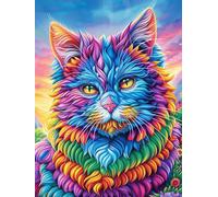 Chat aux couleurs arc-en-ciel dans un jardin fleuri 500 Pieces Casse-tête Adulte En Carton Rigide Sans Déformation Paysages et science-fiction Difficile Moyenne Décoration Murale Idée Cadeau Anniversa