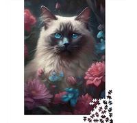 Chat aux Yeux Bleus Floral Set Puzzle 1000 Pièces Collectionneurs, Papier Recyclé Épais, Décoration Intérieure, Art Mural, Cadeau Couples, Puzzle Décoratif 52x38cm/1000pcs